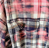 Hand Bleach Dyed White Blue Tan Flannel Relaxed Fit Soft & Warm