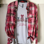 Merry Christmas Colorful Trees Tee & Flannel Set