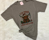 I'm Fine Christmas Highland Cow Graphic T-Shirt