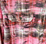 Hand Bleach Dyed Orange & Pink Flannel Relaxed Fit Soft & Warm