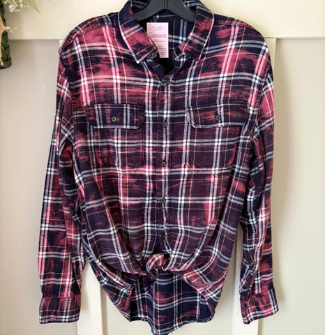 Hand Bleach Dyed Navy Blue White Flannel Relaxed Fit Soft & Warm