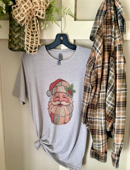 Santa Retro Quilt Christmas Tee & Flannel Set