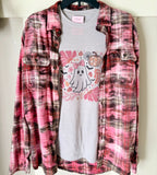 Pretty in Pink Ghost Boo Graphic T-Shirt and Bleached Dyed Flannel Set