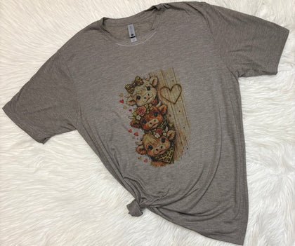 Highland Cow Valentine Graphic T-Shirt Short Sleeve Unisex  Fit