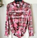 Hand Bleach Dyed Orange & Pink Flannel Relaxed Fit Soft & Warm