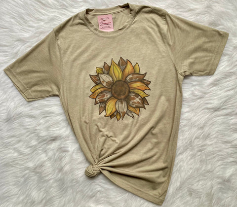 Cow Print Sunflower Graphic T-Shirt