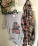 Grateful Thankful Blessed Pumpkin Stack Print Tee & Flannel Set