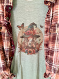Boho Witch Graphic T-Shirt and Bleached Dyed Flannel Set