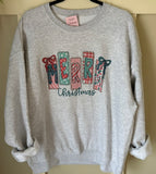 Whimsical Patchwork Merry Sublimated Gildan Relax Fit Sweatshirt