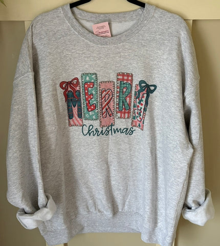 Whimsical Patchwork Merry Sublimated Gildan Relax Fit Sweatshirt