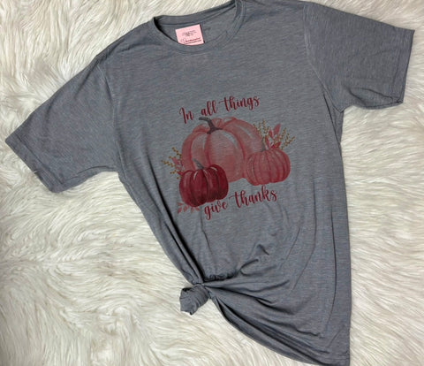 Pink Pumpkins In All Things Give Thanks Graphic T-Shirt