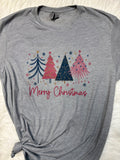 Pink Merry Christmas Trees Graphic T-Shirt