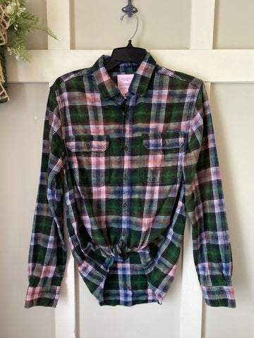 Bleached Green & Blue Plaid Flannel