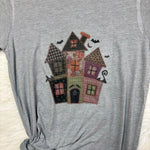 Patchwork Haunted House Graphic T-Shirt