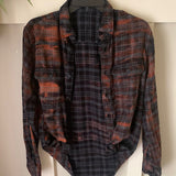 Hand Bleach Dyed Black & Gray Plaid (Rust) Flannel Relaxed Fit Soft & Warm