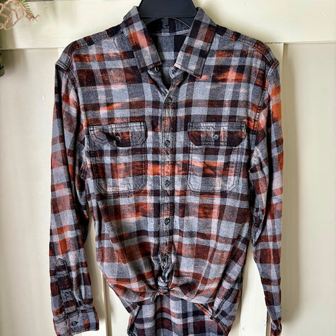 Hand Bleach Dyed Black & Rust Flannel Relaxed Fit Soft & Warm