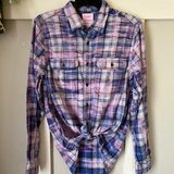 Hand Bleach Dyed Blue & Lavender Flannel Relaxed Fit Soft & Warm