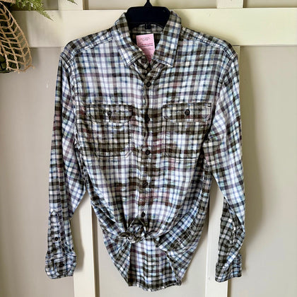 Hand Bleach Dyed Green & Blue Flannel Relaxed Fit Soft & Warm