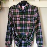 Hand Bleach Dyed Green & Pink Plaid Flannel Relaxed Fit Soft & Warm