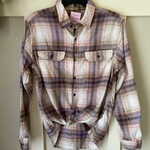 Hand Bleach Dyed Ivory & Purple Flannel Relaxed Fit Soft & Warm