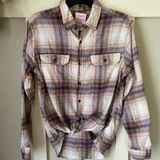 Hand Bleach Dyed Ivory & Purple Flannel Relaxed Fit Soft & Warm