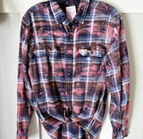 Hand Bleach Dyed Navy Blue & Brown Flannel Relaxed Fit Soft & Warm