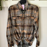 Hand Bleach Dyed Olive Green & Rust Flannel Relaxed Fit Soft & Warm