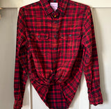 Hand Bleach Dyed Red & Black Plaid Flannel Relaxed Fit Soft & Warm