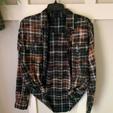 Hand Bleach Dyed Green & White Flannel Relaxed Fit Soft & Warm