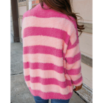 Strawberry Pink Striped Buttoned Soft Cardigan