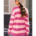 Strawberry Pink Striped Buttoned Soft Cardigan