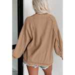 Tan V-Neck Button Front Waffle Knit Cardigan Top