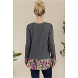 Charcoal Long Sleeve Top with Floral Hem Plus Size Top