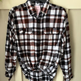 Hand Bleach Dyed White Black Plaid Flannel