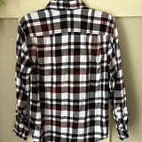 Hand Bleach Dyed White Black Plaid Flannel