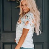 Floral and Striped Short Sleeve Top