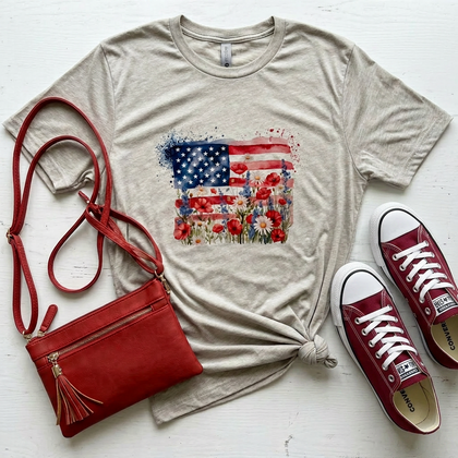 Patriotic Flag Graphic T-Shirt, Light Gray