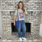 Ameria Patriotic Boho Graphic T-Shirt, Light Gray