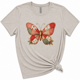 Butterfly Vintage Quilt Graphic T-Shirt, Light Gray