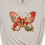 Butterfly Vintage Quilt Graphic T-Shirt, Light Gray