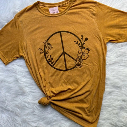 Peace Sign with Wildflowers Graphic T-Shirt