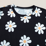 Black White Daisy Crew Neck Knit Top