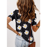 Black White Daisy Crew Neck Knit Top