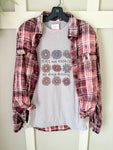 Peace & Kindness Graphic T-Shirt and Bleached Dyed Flannel Set