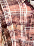 Peace Sign Hand Bleach Dyed Burgundy Flannel Relaxed Fit Soft & Warm