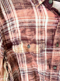 Peace Sign Hand Bleach Dyed Burgundy Flannel Relaxed Fit Soft & Warm