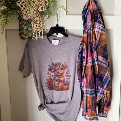 Hey There Pumpkin Highland Cow T-shirt & Flannel