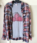 Pink Pumpkins Fall T-Shirt & Bleached Dyed Flannel Set