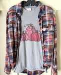 Pink Pumpkins Fall T-Shirt & Bleached Dyed Flannel Set