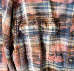 Hand Bleach Dyed Navy Blue & Brown Flannel Relaxed Fit Soft & Warm